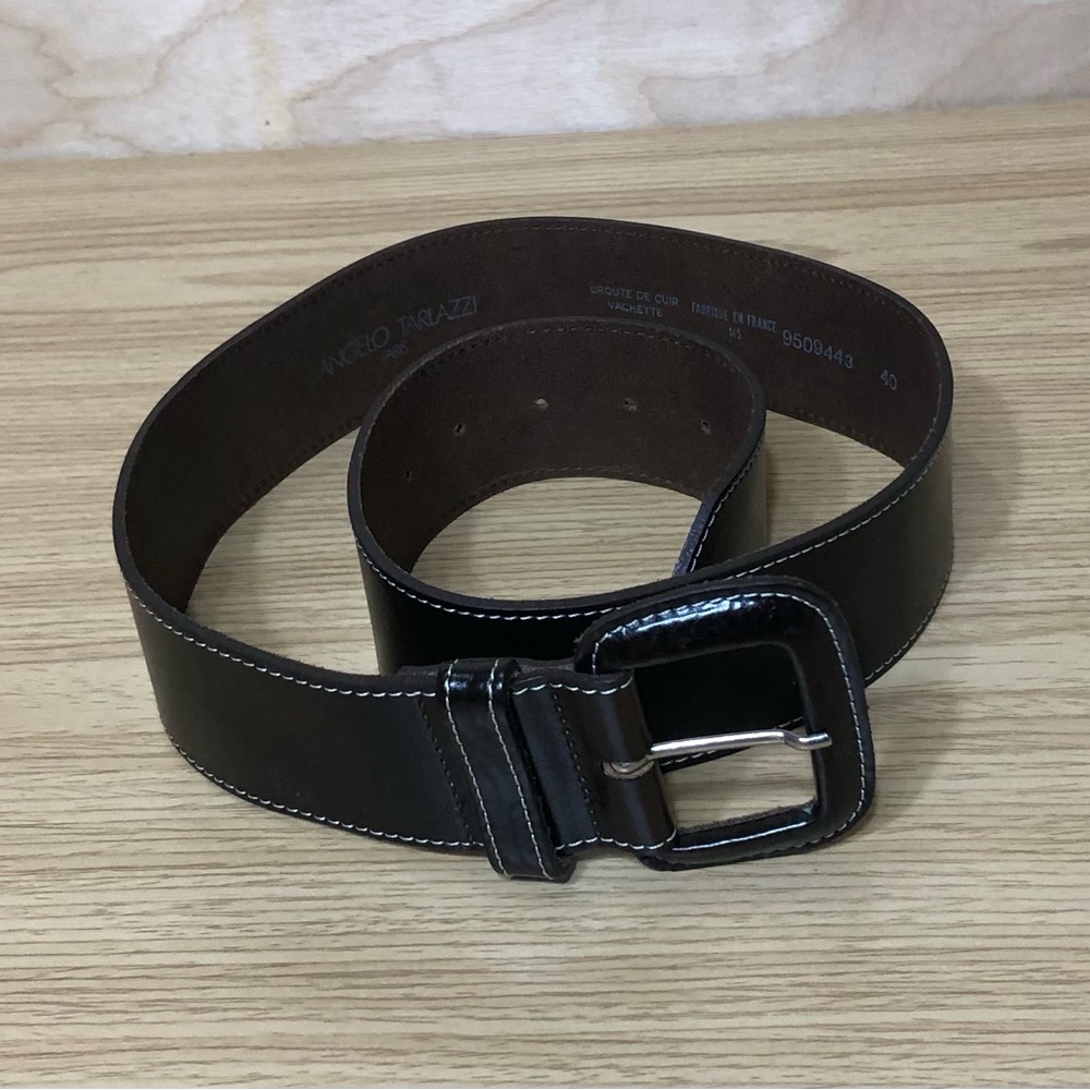 Angelo Tarlazzi Leather Belt Black Wide Size 40